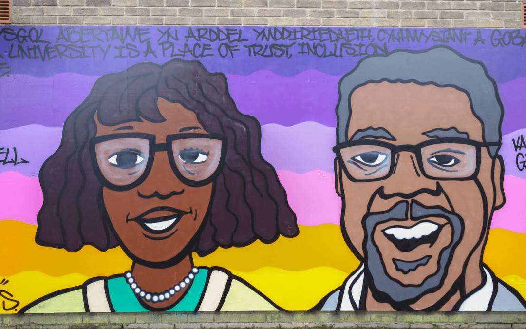 Black history mural of Betty Campbell and Vaughan Gething