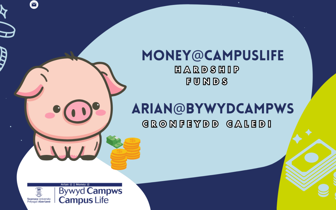 Illustrated pig image with Money@CampusLife logo
