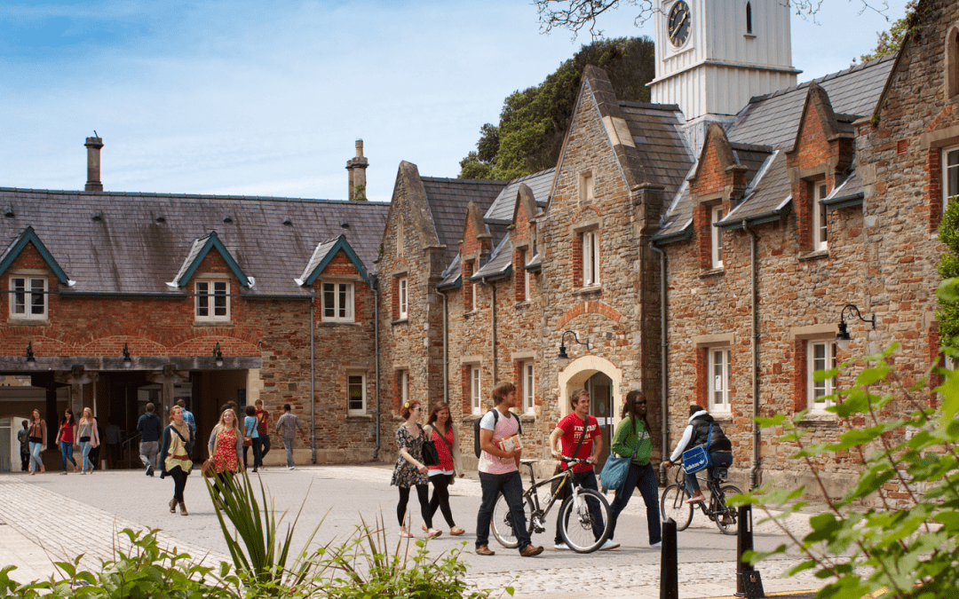 Students walking through courtyard of Singleton Abbey Stable Block